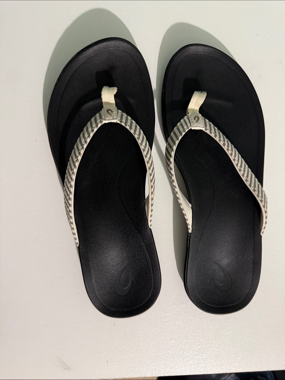 OluKai Women's Sandals with Grey and Cream Striped Strap